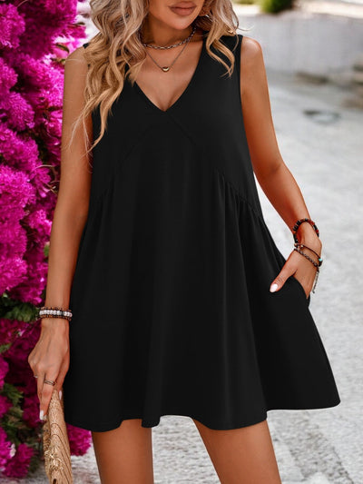 Vivienne - Mini-robe sans manches col V en coton