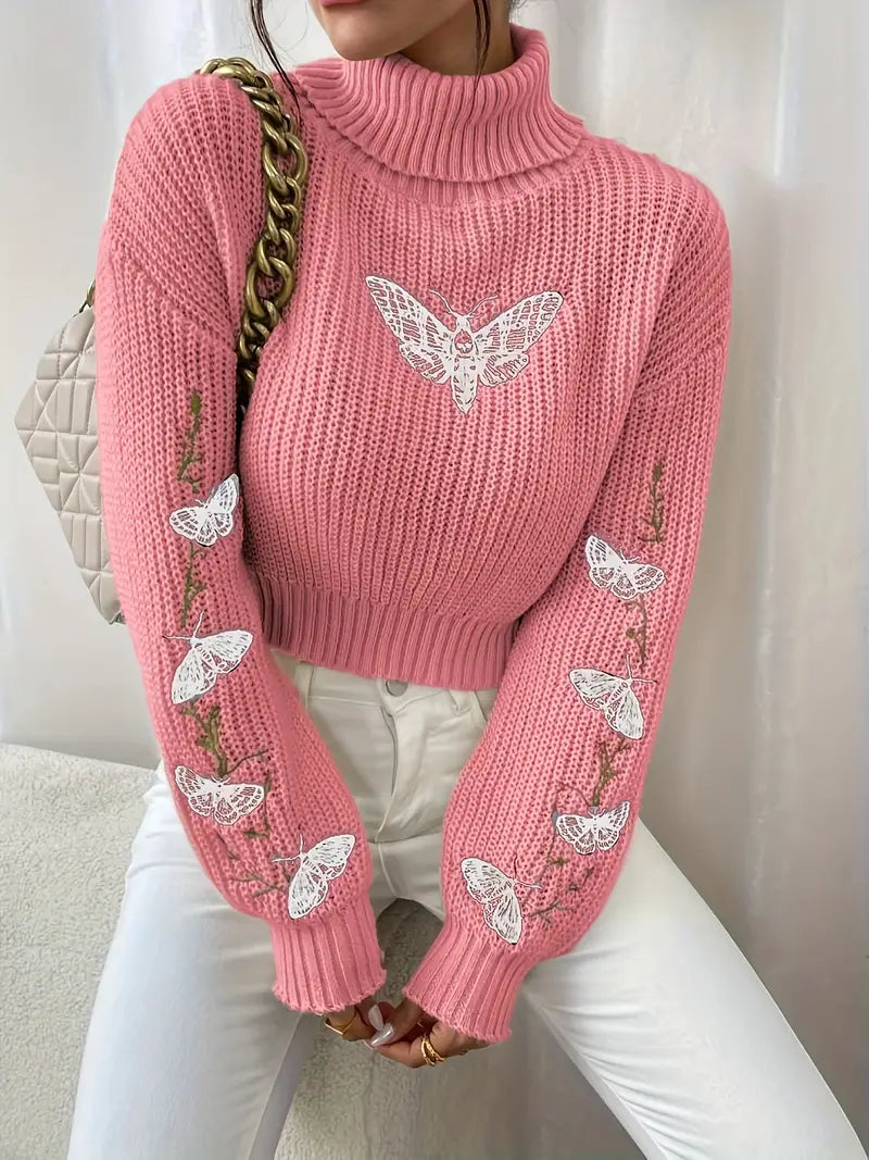 Alma - Pull à col roulé avec motif papillon