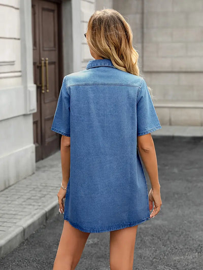 Alberta - Robe en jean à manches courtes de style rétro