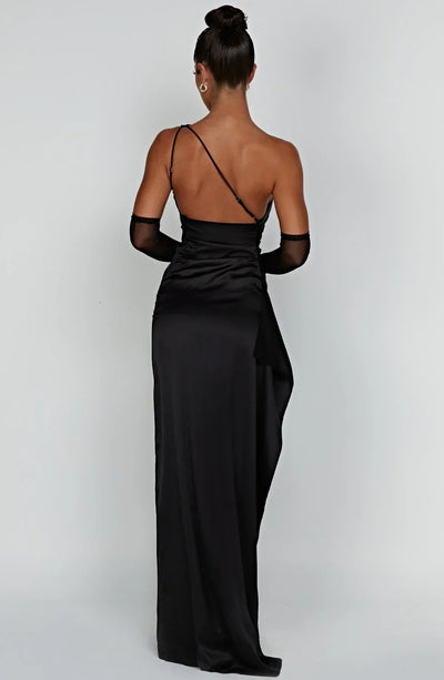 Zora | Robe longue plissée satinée à une épaule pour femmes