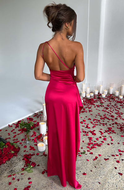 Zora | Robe longue plissée satinée à une épaule pour femmes