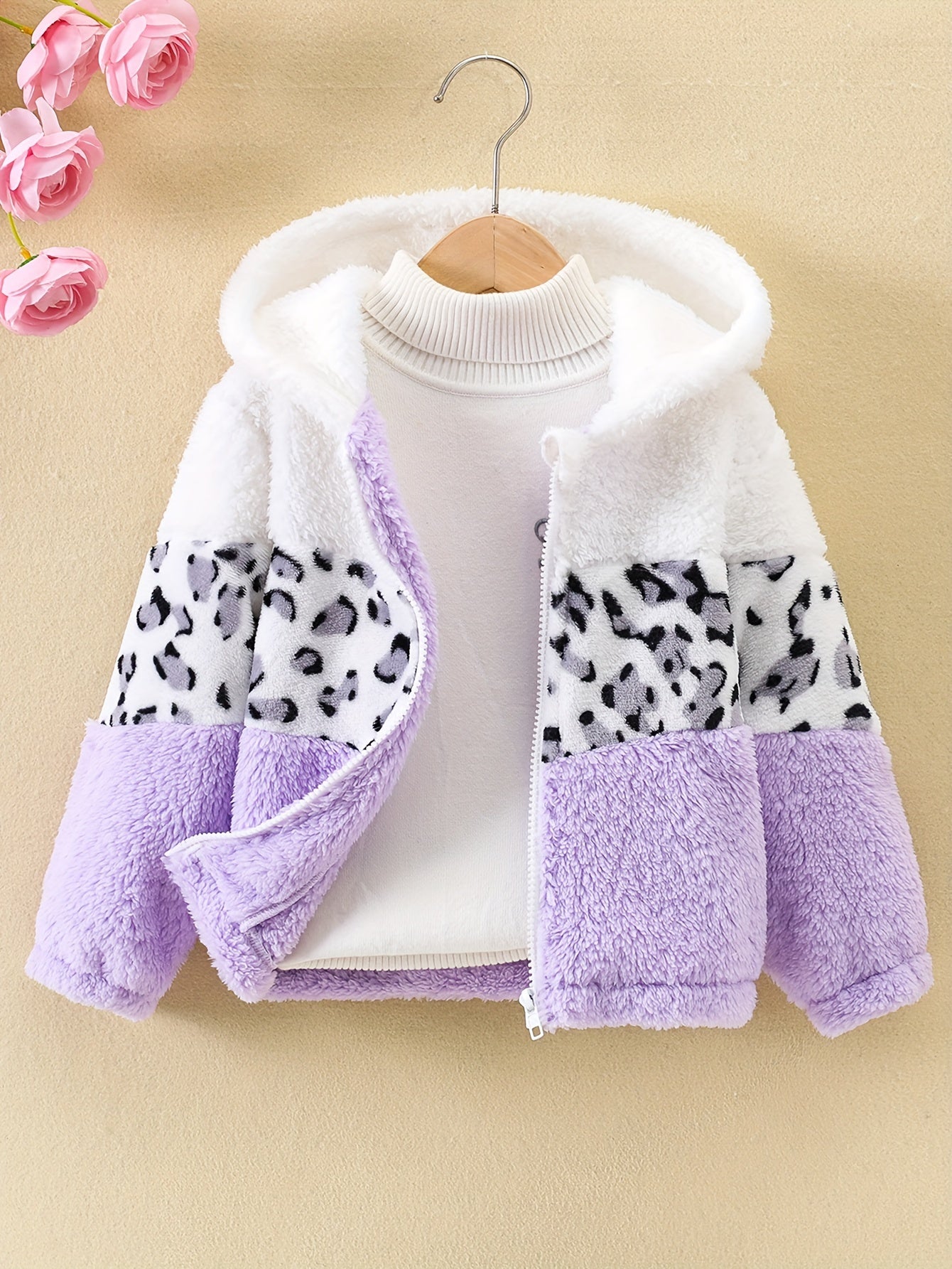 Nora - Manteau d'hiver à imprimé léopard avec doublure en polaire pour filles