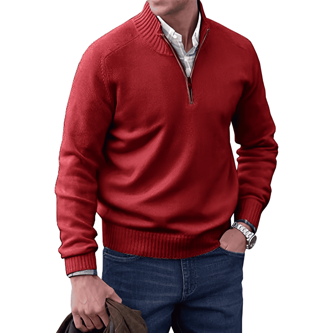 Osias - Pull décontracté avec fermeture éclair pour hommes