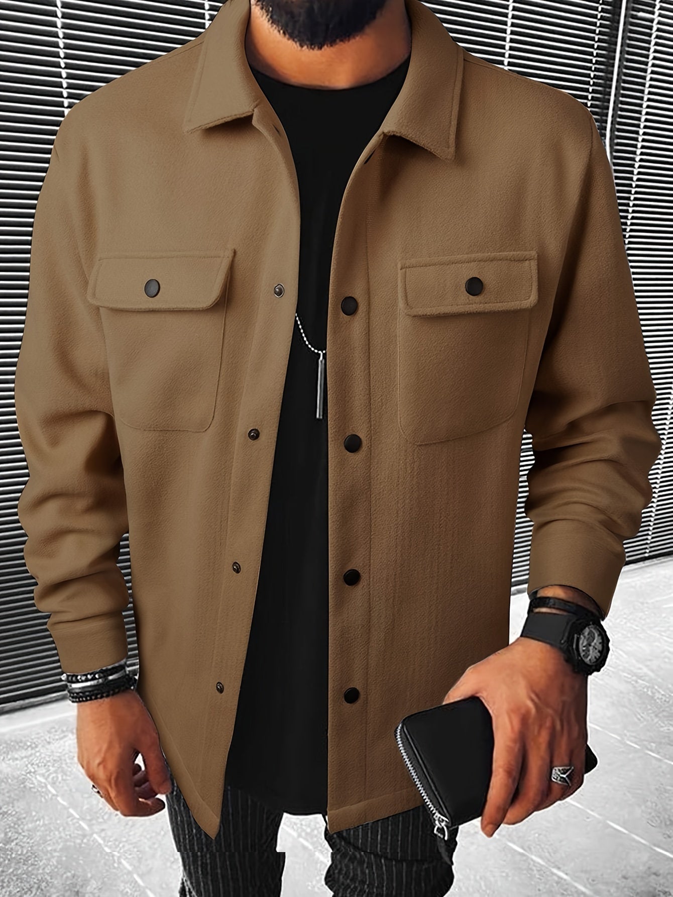 Veste Décontractée avec Poche à Rabat pour Hommes