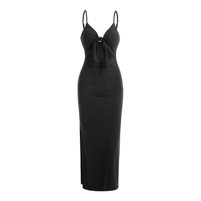 Sobekneferu | Brown V-neck Maxi Dress for Women