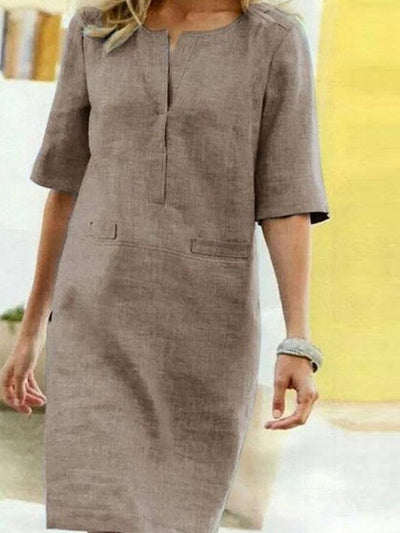 Hauzini | Robe en coton et lin à manches courtes pour femmes