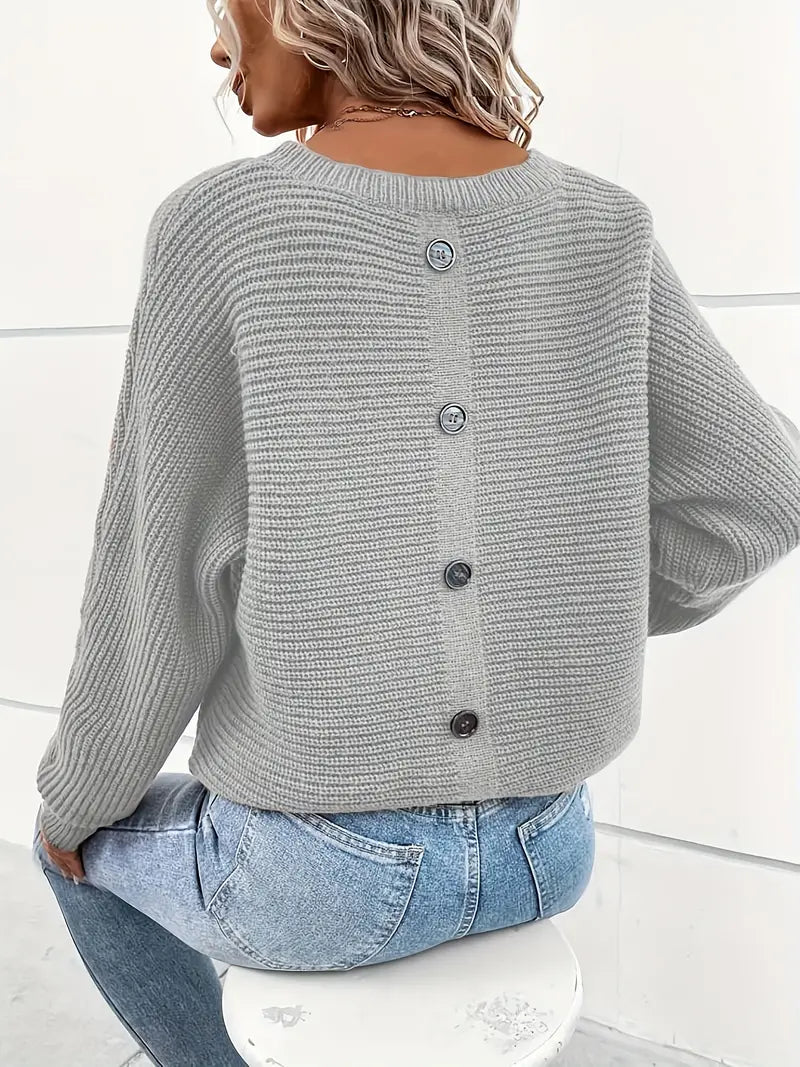 Zephyrine - Élégant Pull chauve-souris avec boutons et col rond