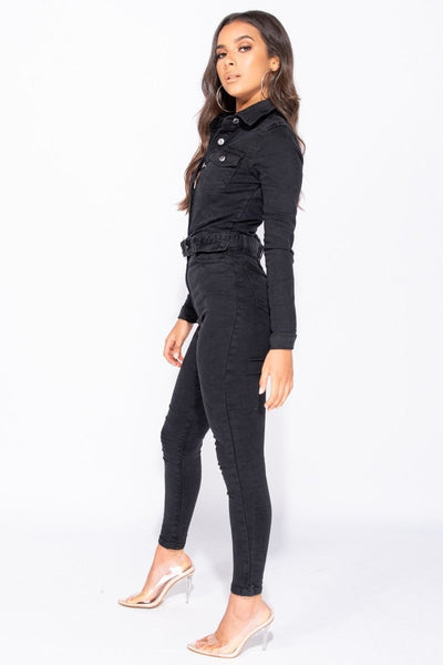 Amina - Combinaison en denim gris foncé