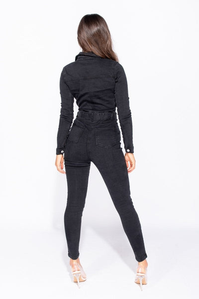 Amina - Combinaison en denim gris foncé