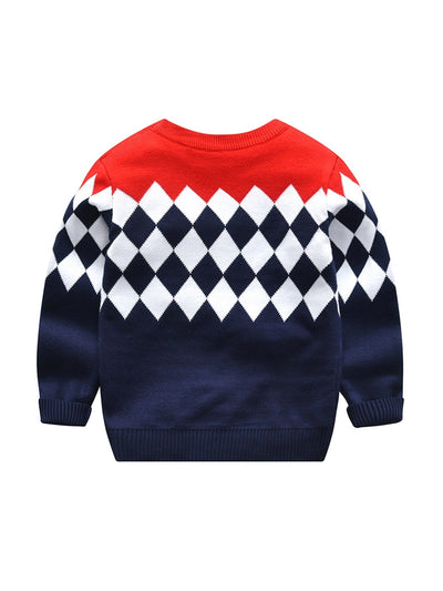 Pull décontracté tricoté à motif géométrique pour garçons