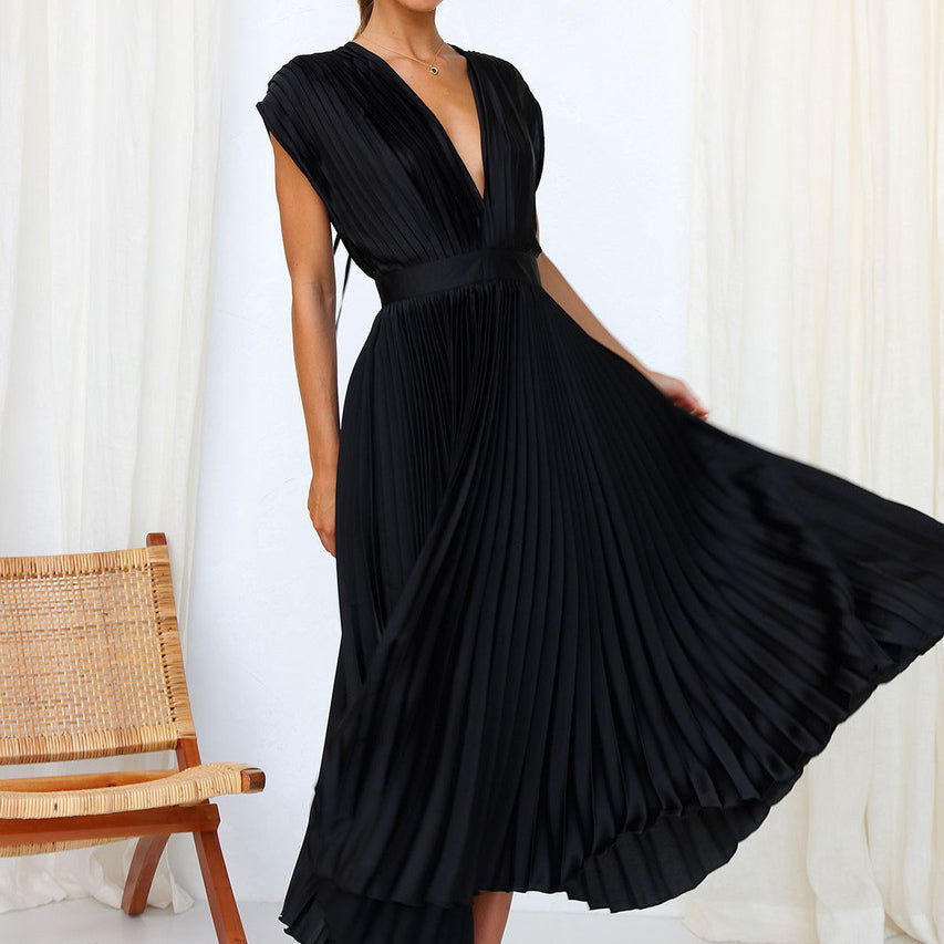 Ameline - Robe sophistiquée à col en V sans manches pour femmes