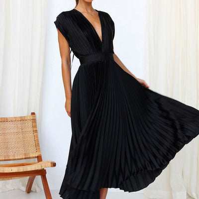 Ameline - Robe sophistiquée à col en V sans manches pour femmes