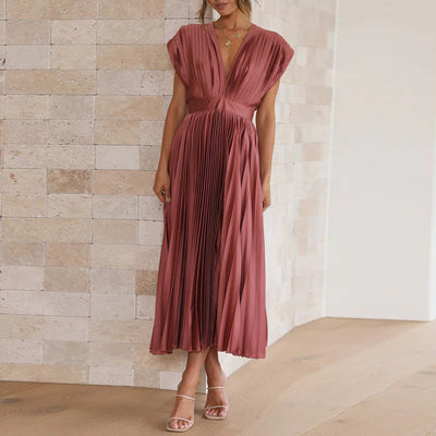 Ameline - Robe sophistiquée à col en V sans manches pour femmes