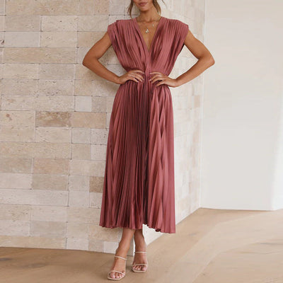 Ameline - Robe sophistiquée à col en V sans manches pour femmes