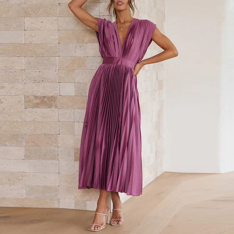 Ameline - Robe sophistiquée à col en V sans manches pour femmes