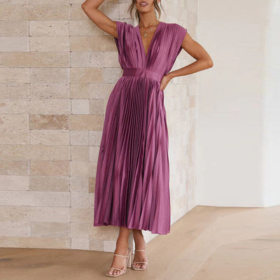 Ameline - Robe sophistiquée à col en V sans manches pour femmes