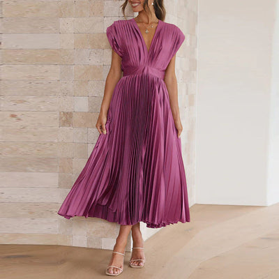 Ameline - Robe sophistiquée à col en V sans manches pour femmes