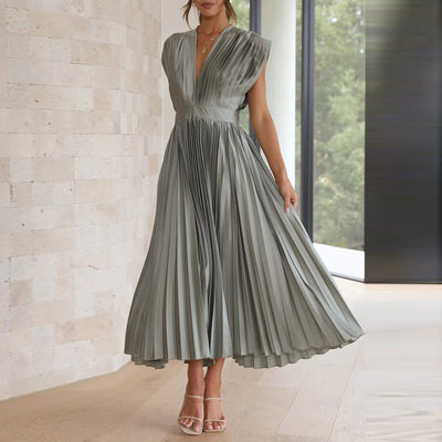 Ameline - Robe sophistiquée à col en V sans manches pour femmes