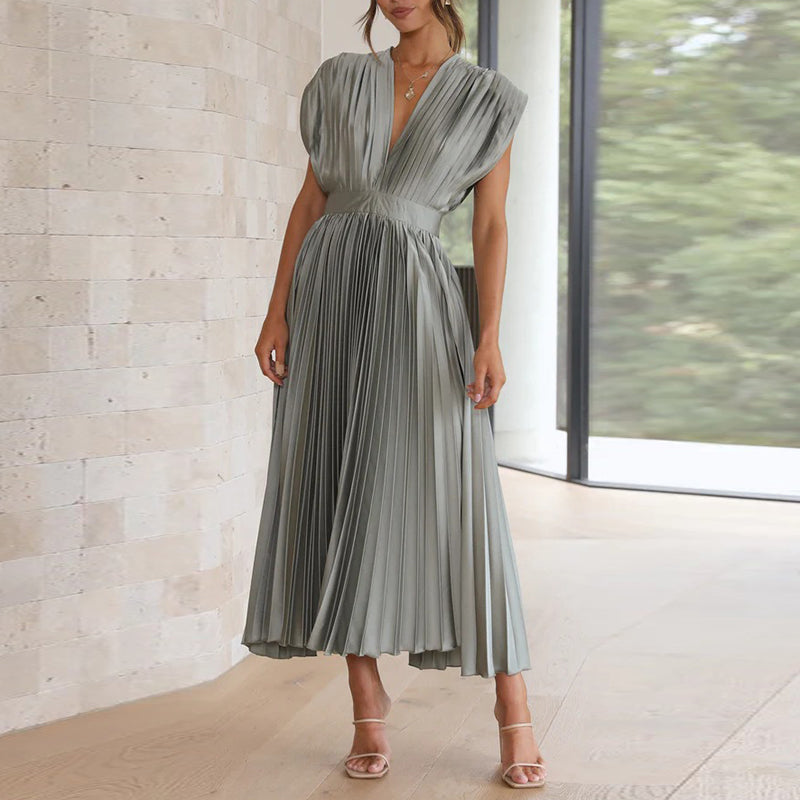 Ameline - Robe sophistiquée à col en V sans manches pour femmes