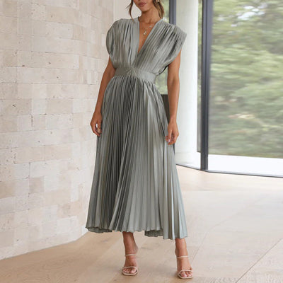Ameline - Robe sophistiquée à col en V sans manches pour femmes