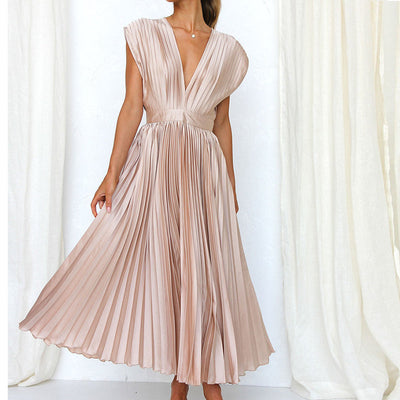 Ameline - Robe sophistiquée à col en V sans manches pour femmes