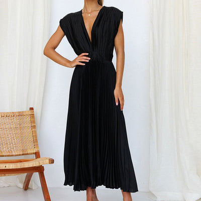 Ameline - Robe sophistiquée à col en V sans manches pour femmes
