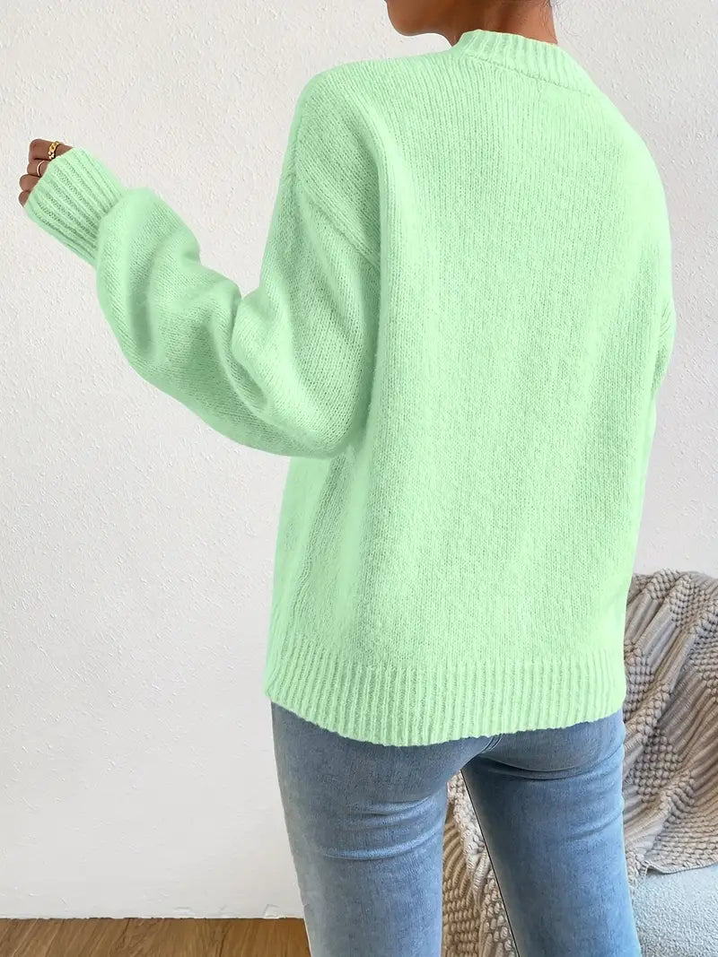 Agatha - Pull décontracté à manches longues et col rond pour femmes