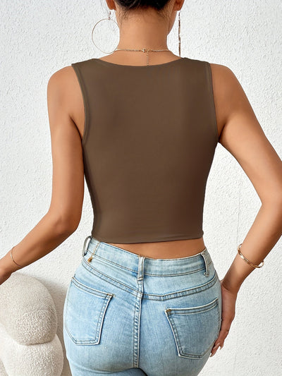Zena | Crop Top Blanc Femme à Encolure Carrée et Coupe Débardeur
