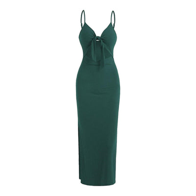 Sobekneferu | Brown V-neck Maxi Dress for Women