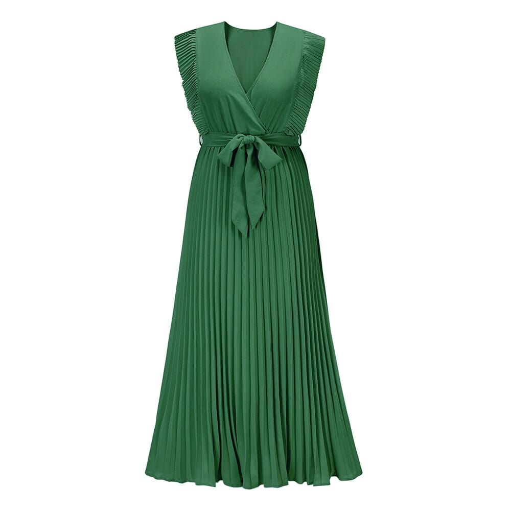 Morgane - Robe bohème verte pour femme avec col en V
