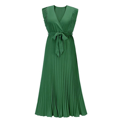 Morgane - Robe bohème verte pour femme avec col en V