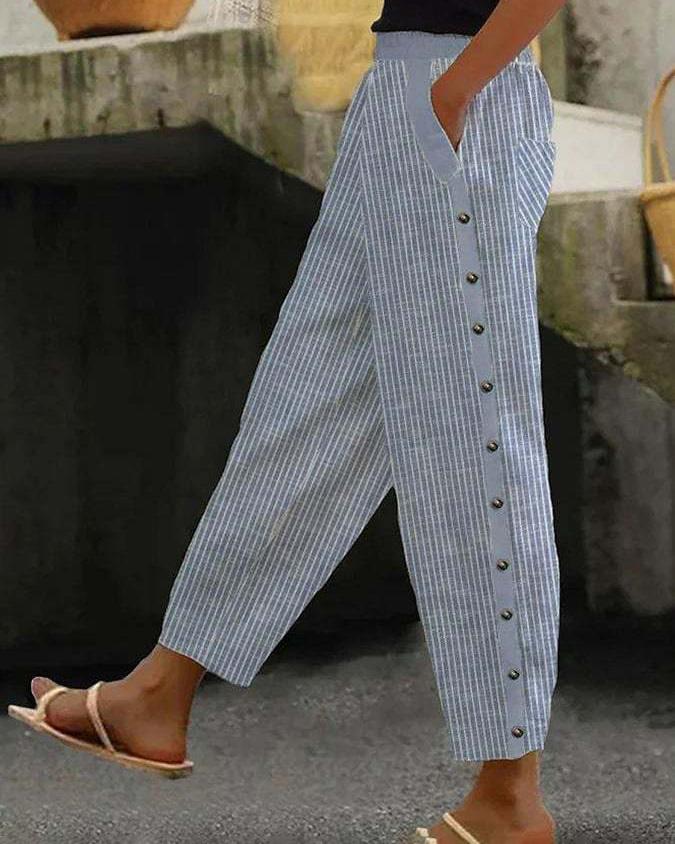 Promise - Pantalon à rayures en coton et lin pour femme