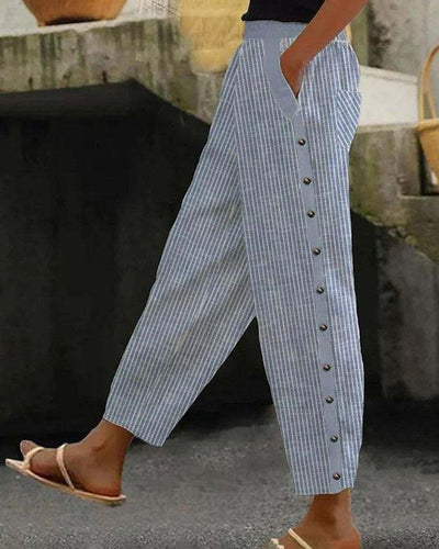 Promise - Pantalon à rayures en coton et lin pour femme