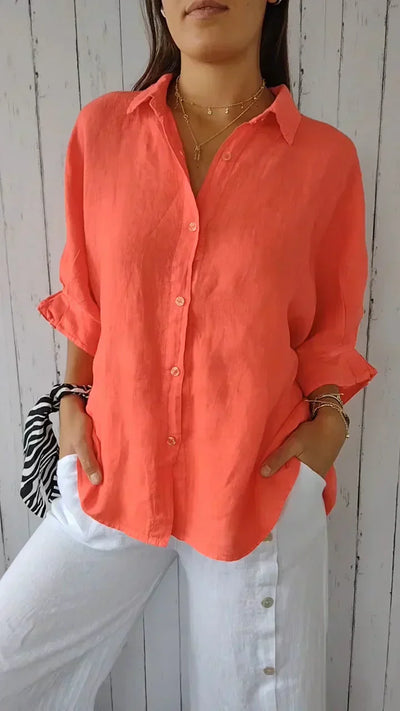 Lea -  Chemisier en coton-linen avec patte de boutonnage