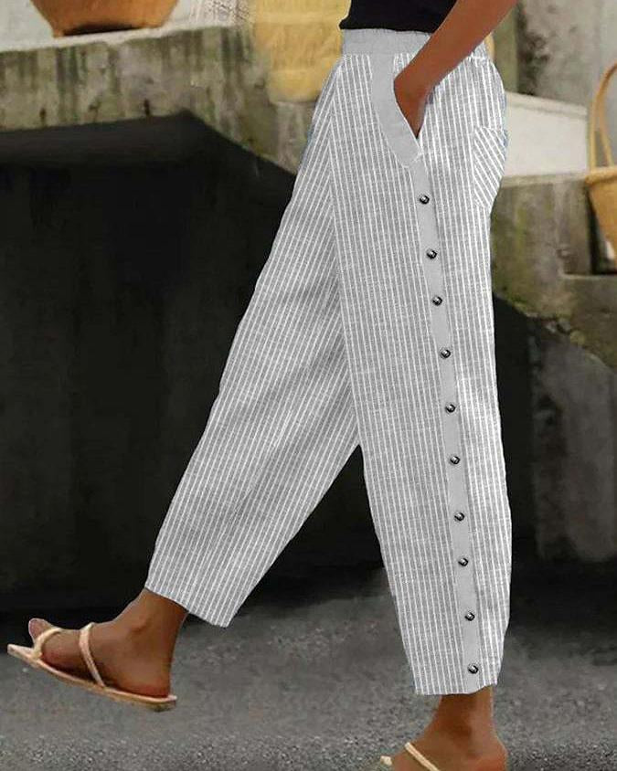 Promise - Pantalon à rayures en coton et lin pour femme