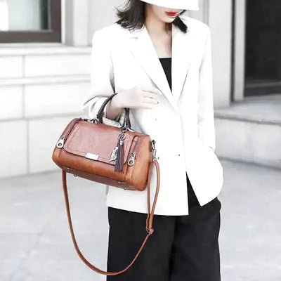 Eleanora - Sac à Main Spacieux en Cuir Souple avec Sangle et Fermeture Eclair