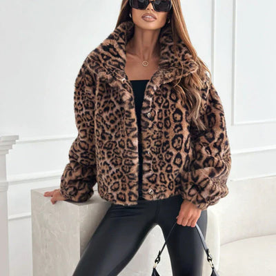 Alexandra - Veste à imprimé léopard duveteuse pour femme