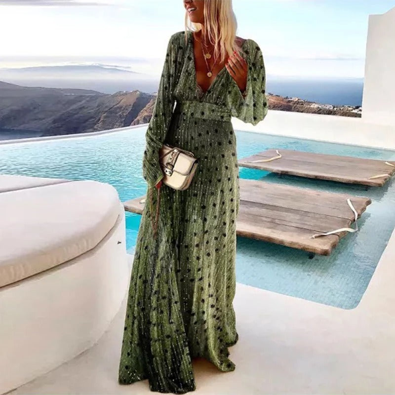 Cynthia - Élégante robe longue à pois