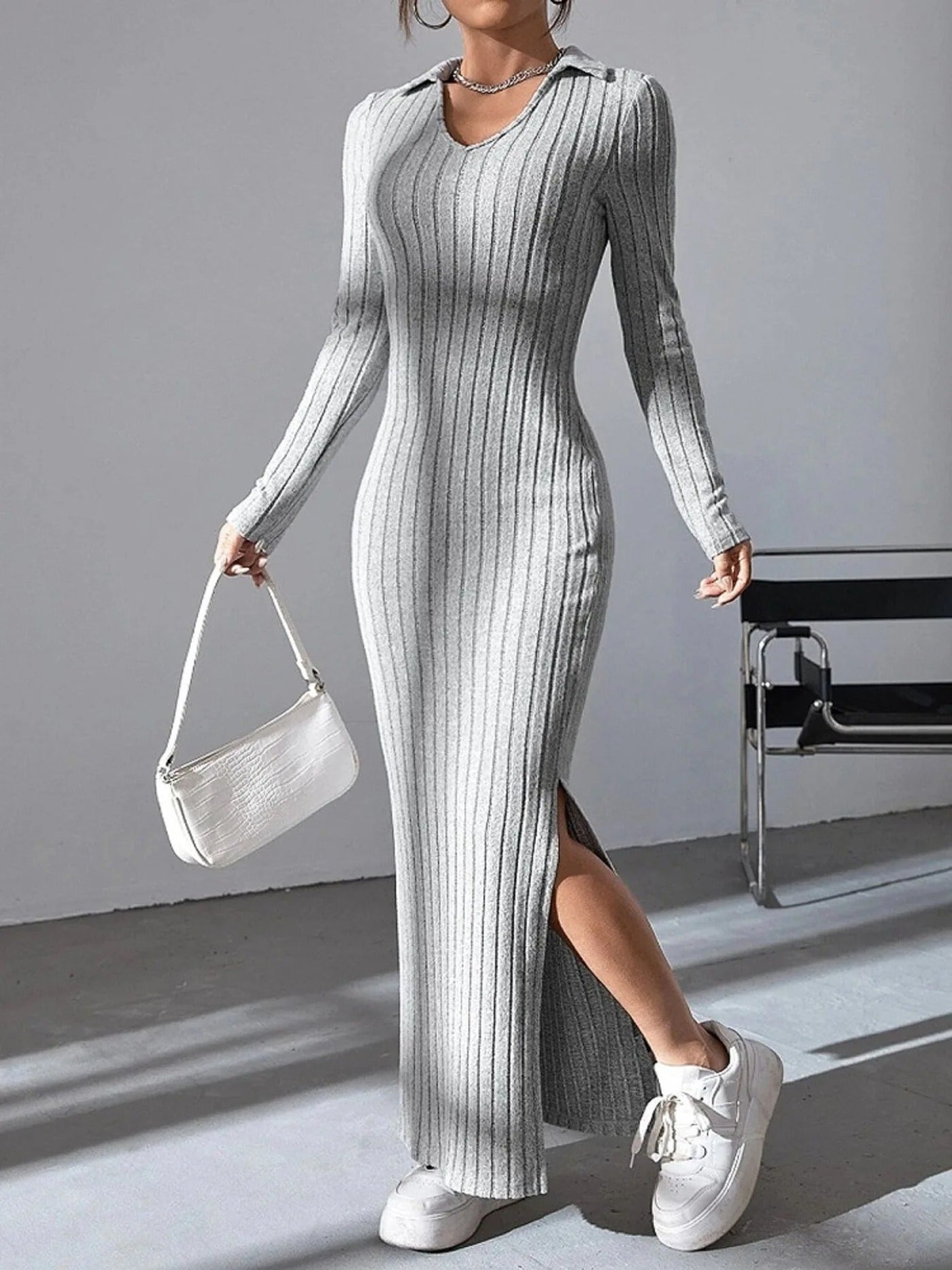 Angela - Robe en tricot à manches longues et coupe ajustée pour femme