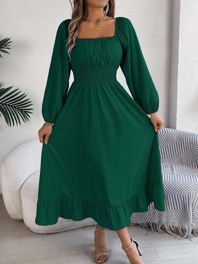 Alice - Robe à manches longues avec encolure carrée et bord froncé