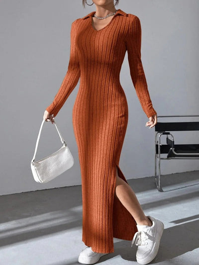 Angela - Robe en tricot à manches longues et coupe ajustée pour femme