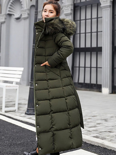 Amiyah - Manteau d'hiver plus long et chaud avec ceinture pour femmes