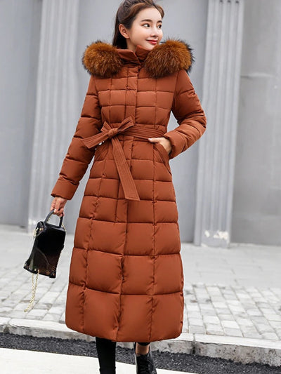 Amiyah - Manteau d'hiver plus long et chaud avec ceinture pour femmes