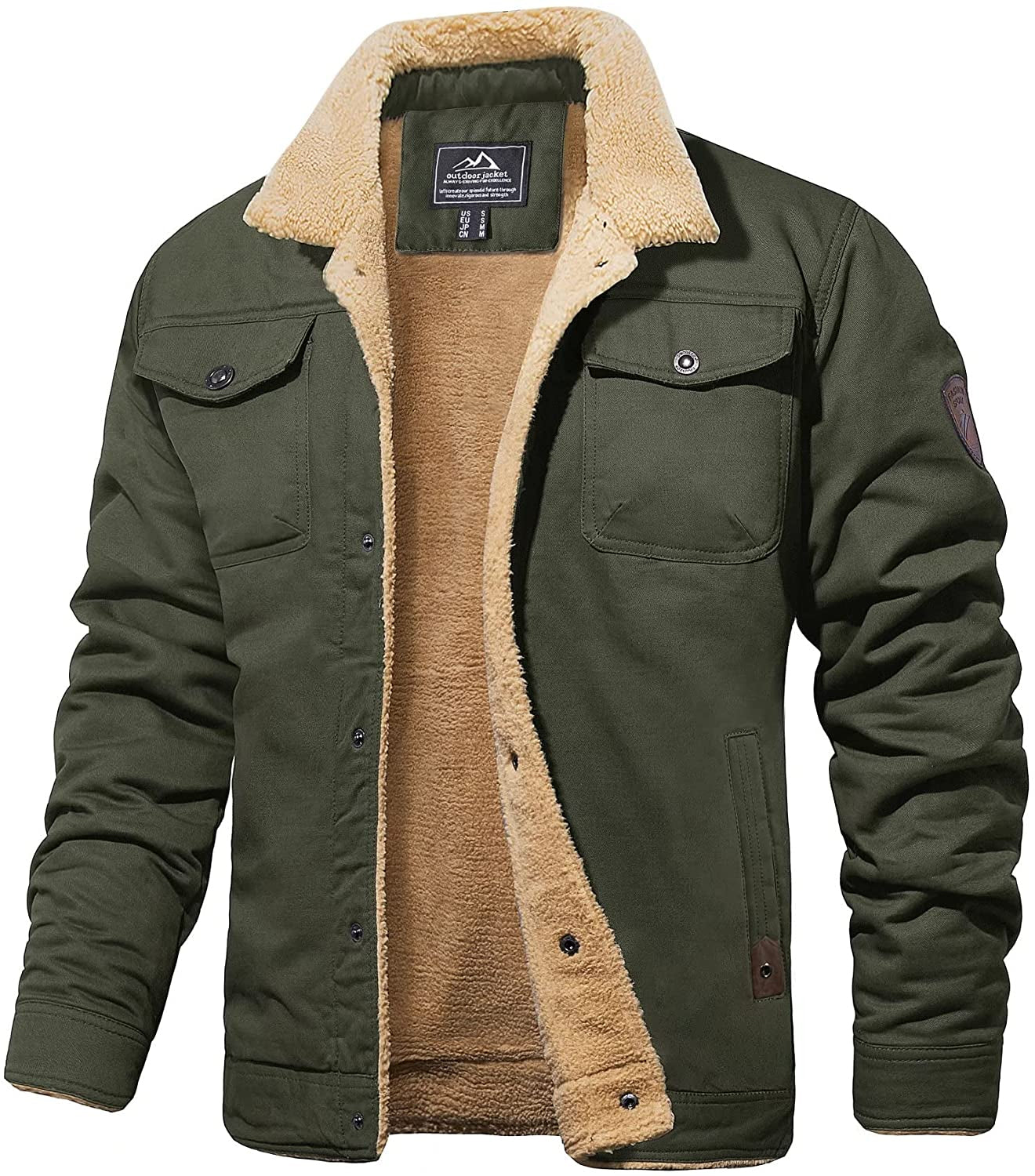 Veste Hiver Homme Vert Armée Sherpa Imperméable Résistante
