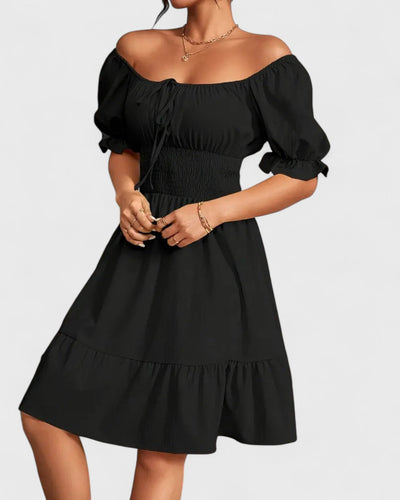 Violette | Robe d'été unie à manches bouffantes et ourlet volanté