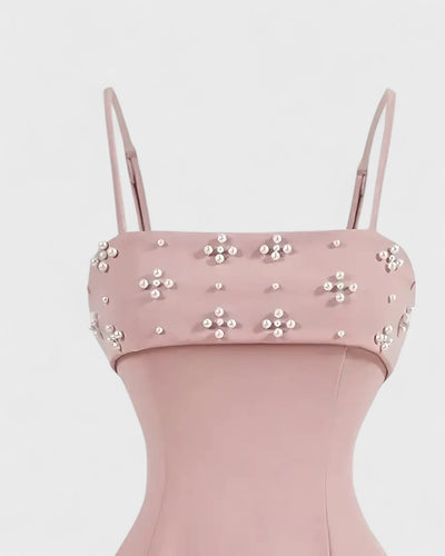 Victoire | Robe midi à perles fines et bretelles croisées