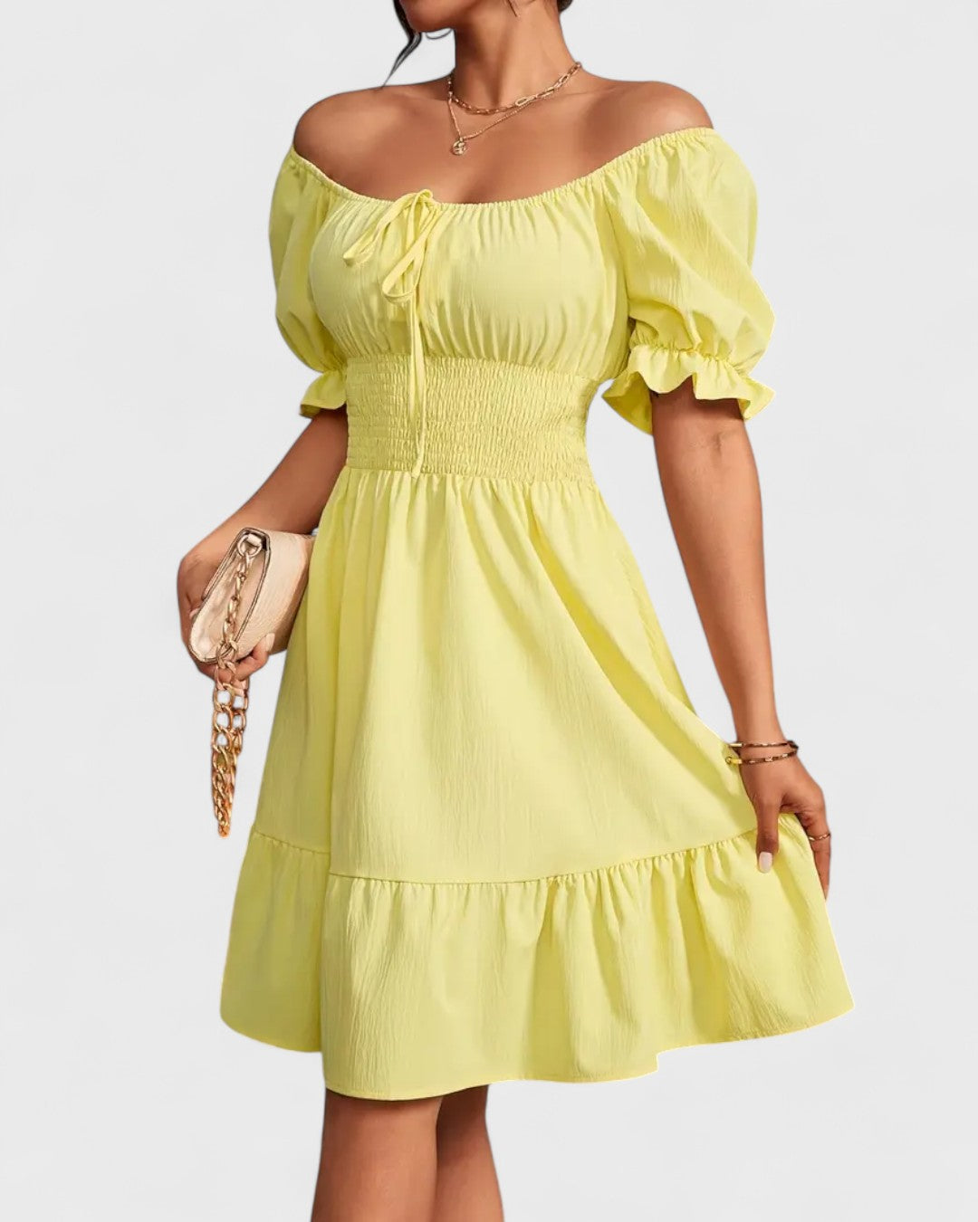 Violette | Robe d'été unie à manches bouffantes et ourlet volanté