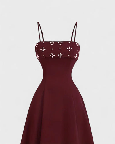 Victoire | Robe midi à perles fines et bretelles croisées