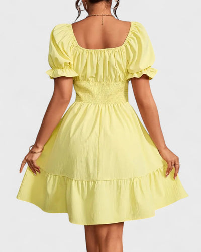 Violette | Robe d'été unie à manches bouffantes et ourlet volanté