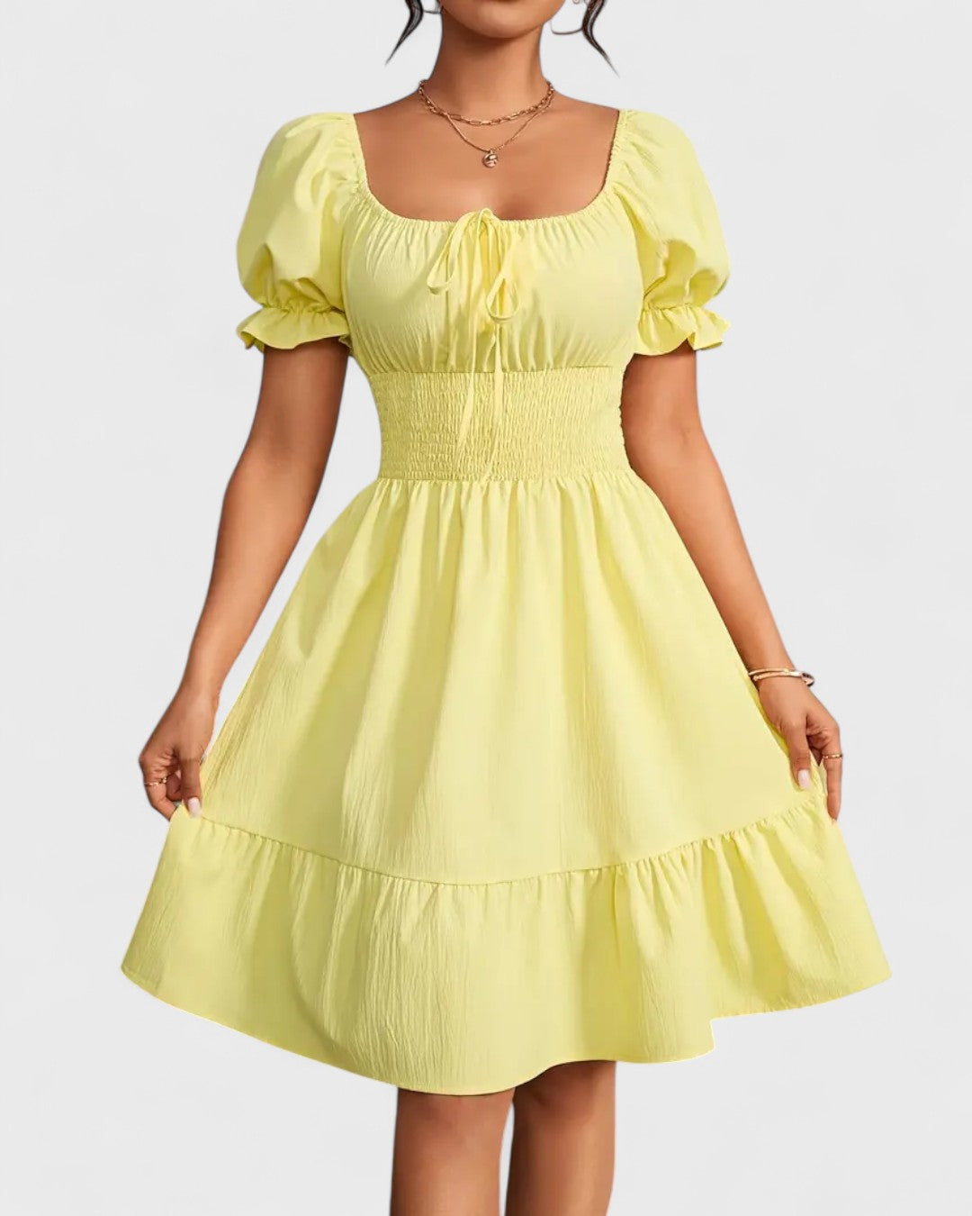 Violette | Robe d'été unie à manches bouffantes et ourlet volanté